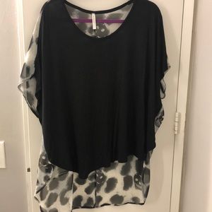 Animal/skeleton print woven-knit mix top